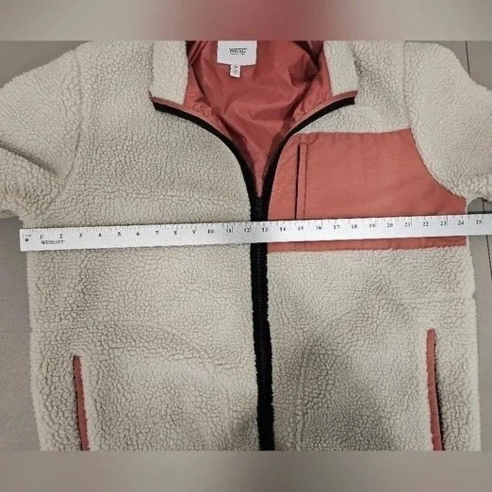 WESC Moritz Teddy Fleece Unisex Jacket Mens XL Ivory Colorblock Zip Up Warm‎